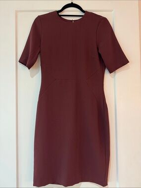 H&M Burgundy Short-Sleeve Midi Sheath Dress